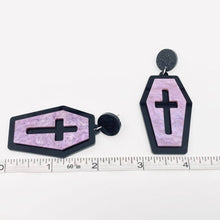 Load image into Gallery viewer, Purple Coffin Earrings