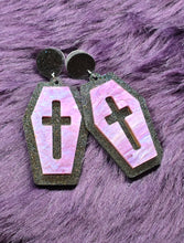 Load image into Gallery viewer, Purple Coffin Earrings