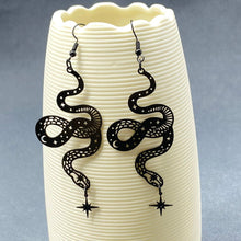 Load image into Gallery viewer, Black Snake Dangle Earrings