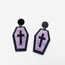 Load image into Gallery viewer, Purple Coffin Earrings